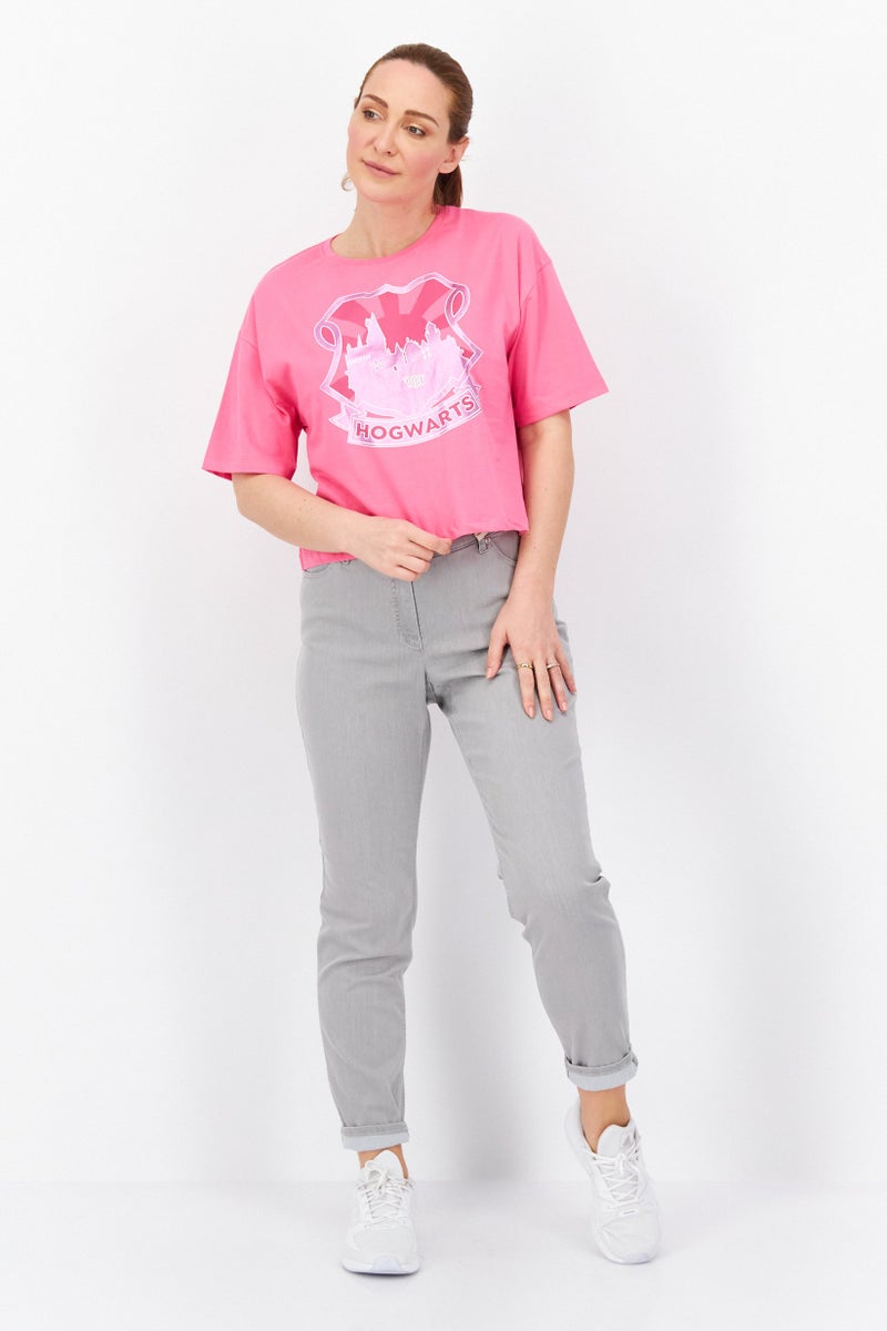 Harry Potter Women Round Neck Short Sleeve Graphic Print T-Shirt, Pink - Image 2